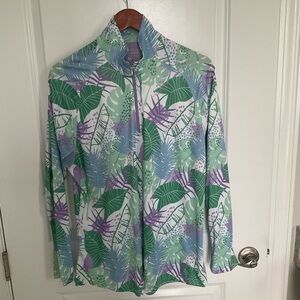 Women's Leaf Print Shirt Jacket - Green, Purple, White